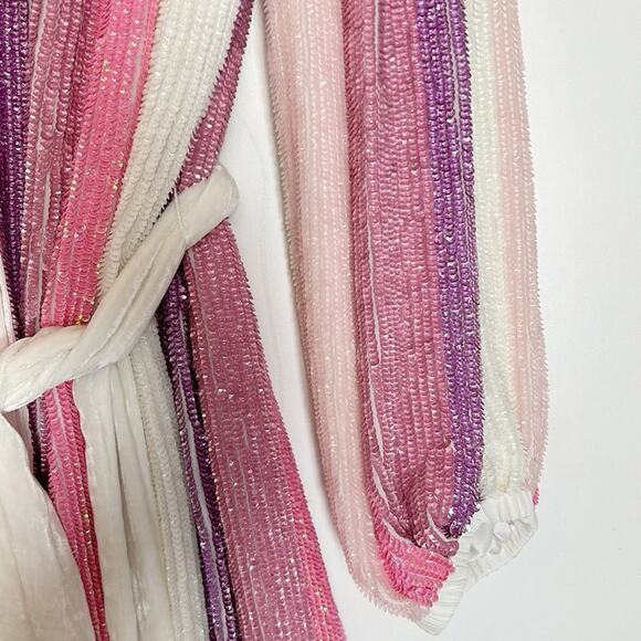 RETROFETE Gabrielle Sequin Wrap Dress in Multi Pink Stripe - Picture 8 of 11
